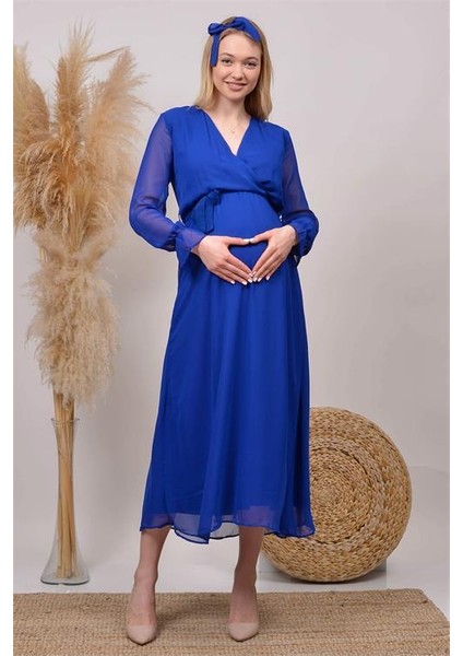 Dipmoda Kadın Saks Mavisi Baby Shower Şifon Hamile Elbise HML003 modelleri