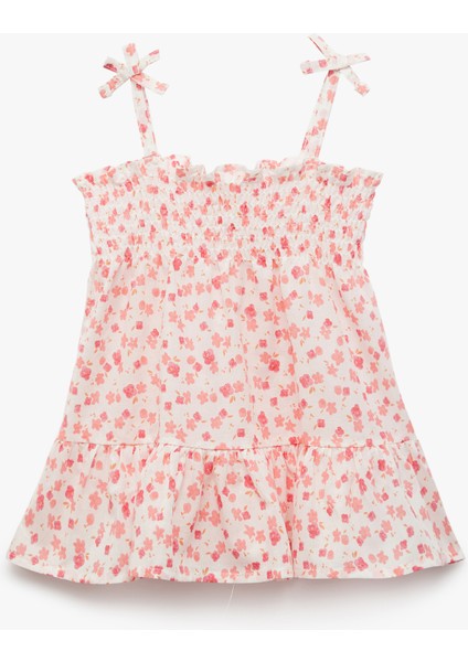 Pamuklu Fiyonk Detaylı Gipeli Askılı Çiçekli Mini Elbise