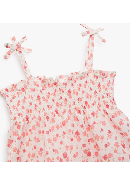 Pamuklu Fiyonk Detaylı Gipeli Askılı Çiçekli Mini Elbise modelleri