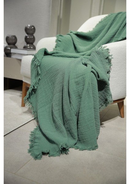 Haki Yeşili Müslin Koltuk Şalı / Tv Battaniyesi (100 x 200 Cm) modelleri