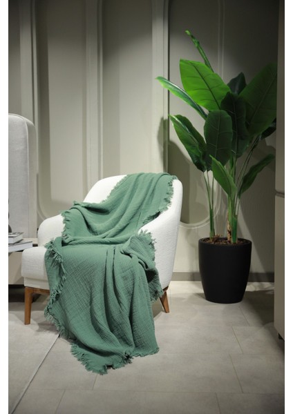 Haki Yeşili Müslin Koltuk Şalı / Tv Battaniyesi (100 x 200 Cm) indirimleri