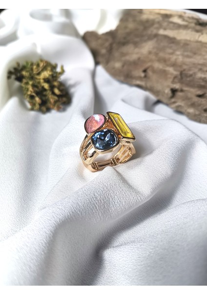 Kadın Gold Renk Aurora Gem Zirkon 316L Çelik Ayarlanabilir Yüzük