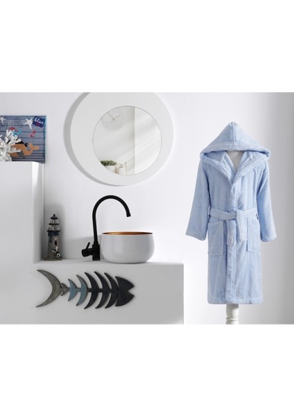 Ashley Kapüşonlu Bambu Çocuk Bornozu 5/6 Yaş-Mavi fiyatları