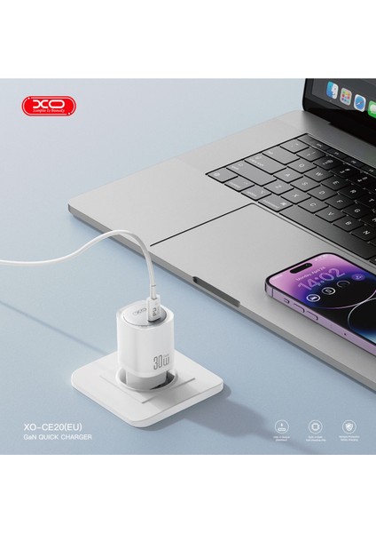 Hızlı Şarj Adaptörü CE20|GAN|LIGHTNING KABLO|30W Max Power|akım Korumalı,tablet,notebook,cep Telefon