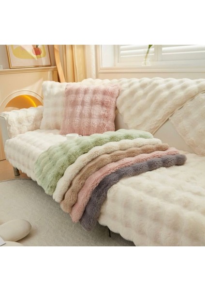 Tavşan Peluş Bubble Desen Üç Kişilik Kanepe Örtüsü ( 1ADET ) Ölçüm 80 x 200 cm Krem