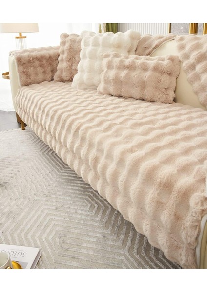 Tavşan Peluş Bubble Desen Üç Kişilik Kanepe Örtüsü ( 1ADET ) Ölçüm 80 x 200 cm Krem