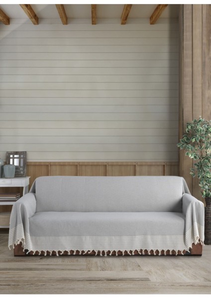 Gri Kolları Örten Organik Buldan Bezi Battal Boy 180 x 300 cm Koltuk Kanepe Çekyat Örtüsü Pamuk