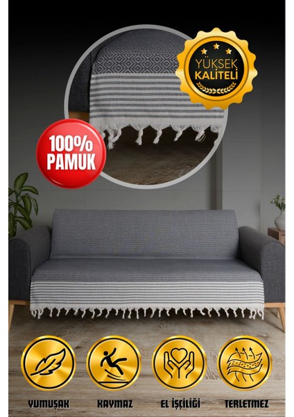 Kaliteli Pamuklu Saçaklı Koltuk ve Çekyat Örtüsü - 180X210 cm