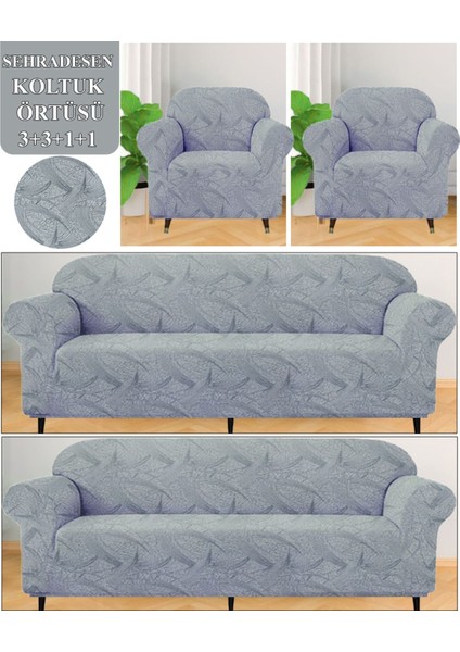 Koltuk Örtüsü Takımı Çekyat-Kanepe Kılıfı Takımı 3 3 1 1 Yıkanabilir Streçli Lastikli Esnek