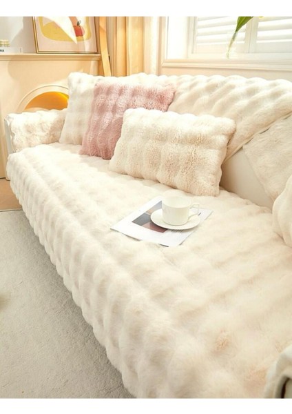 Kalın Baklava Desnli Kabartmalı Tavşan Peluş Üç Kişilik Koltuk Için ( 1ADET ) 80*190CM Ölçü (Krem)