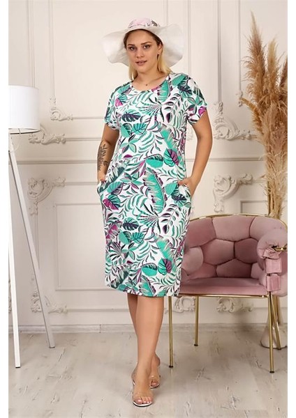 Dipmoda Kadın Bisiklet Yaka Büyük Beden Elbise AYSL43 - Mavi fiyatları