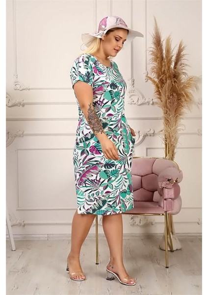 Dipmoda Kadın Bisiklet Yaka Büyük Beden Elbise AYSL43 - Mavi modelleri