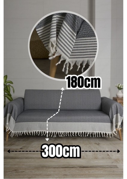 Kaliteli Pamuklu Saçaklı Koltuk Örtüsü - 180X300 cm - Sırt, Oturma ve Kol Kısımlarını Kaplar fiyatları