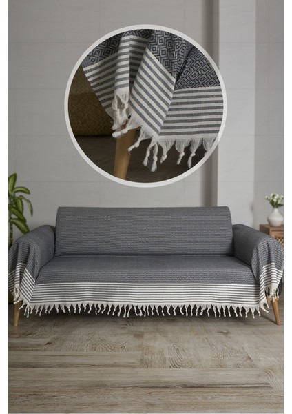 Kaliteli Pamuklu Saçaklı Koltuk Örtüsü - 180X300 cm - Sırt, Oturma ve Kol Kısımlarını Kaplar fırsatları