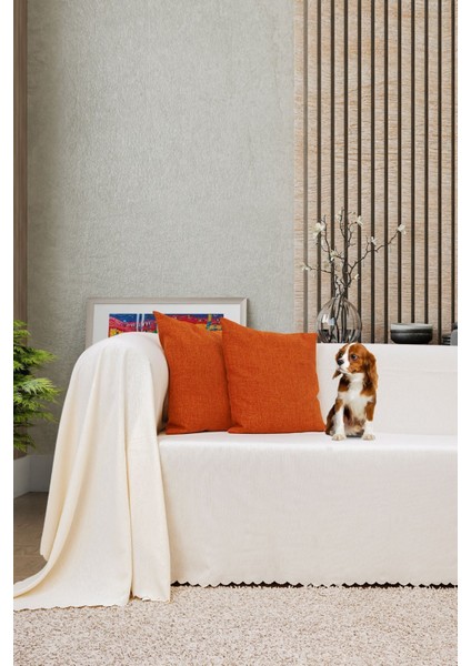 Koltuk Örtüsü | Çekyat Örtüsü | Koltuk Şalı 175X300 Mikrofiber Şönil Çift Taraflı Kaymaz | Ekru