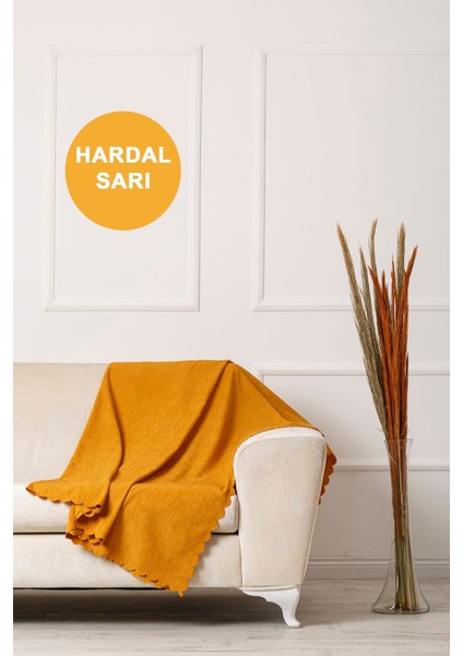 Velerde Sarı Şönil Çift Taraflı Çekyat Koltuk Örtüsü Şalı