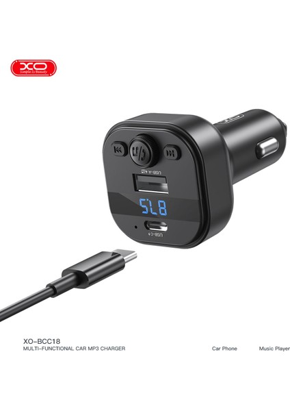 Araç Mp3 Şarj Cihazı BCC18- 15W Pd Hızlı Şarj,bt V5.3,fm Verici,çift USB Portu,kısa Devre Koruma