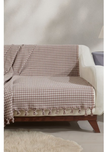 Luna Sütlü Kahve & Bej Ekoseli Koltuk Örtüsü 180 x 200 cm Kanepe Çekyat Ortusu Pamuklu fiyatları