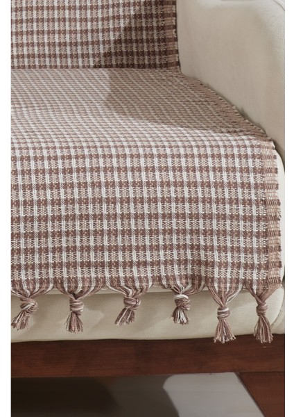 Luna Sütlü Kahve & Bej Ekoseli Koltuk Örtüsü 180 x 200 cm Kanepe Çekyat Ortusu Pamuklu modelleri