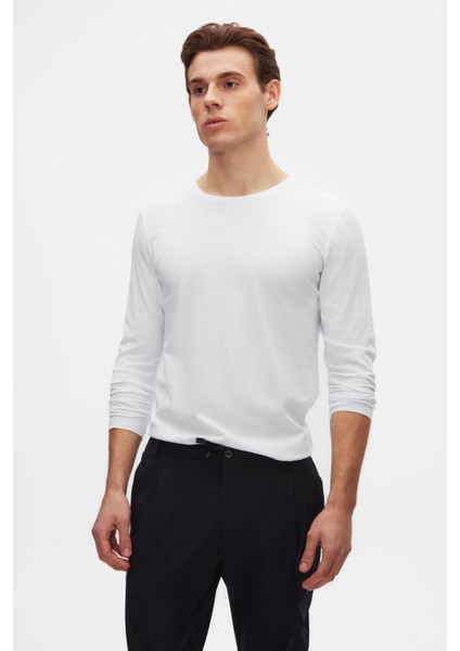Slim Fit Beyaz Bisiklet Yaka Pamuk Nefes Alabilen Uzun Kollu Body Tişört fiyatları