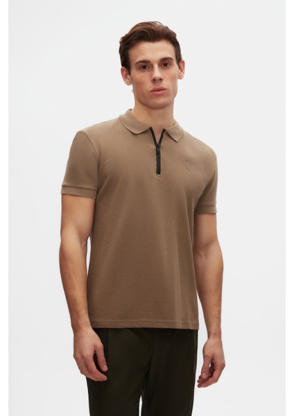 Slim Fit Vizon Pike Dokulu Yarım Fermuarlı Polo Yaka T-Shirt 4EC14ORTFRPLO