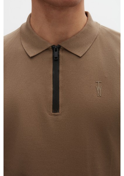 Slim Fit Vizon Pike Dokulu Yarım Fermuarlı Polo Yaka T-Shirt 4EC14ORTFRPLO