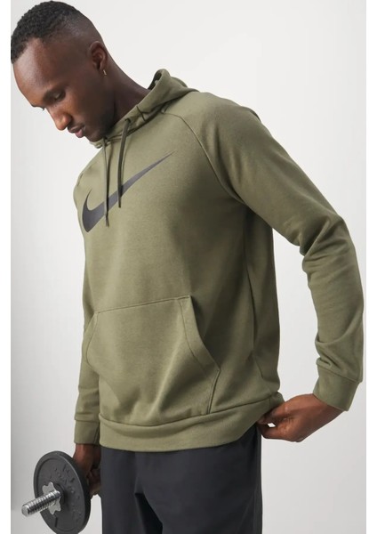 Dri-Fit Pullover Training Hoodie Erkek Haki Spor Sweatshrit