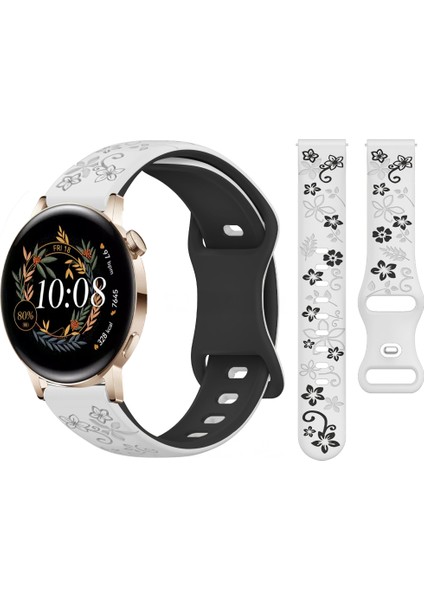 Huawei Watch Gt2 Gt3 42MM Ile Uyumlu Floraflex Çiçek Desenli Silikon Kordon