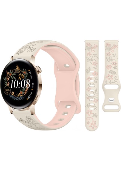 Huawei Watch Gt2 Gt3 42MM Ile Uyumlu Floraflex Çiçek Desenli Silikon Kordon
