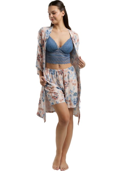 Kadın Pudra 3'lü Pijama Takım 3202