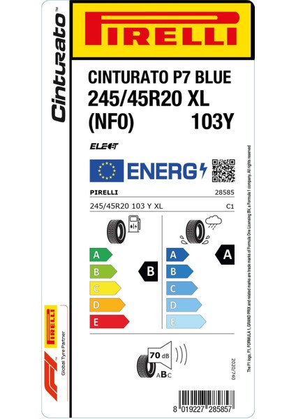 245/45 R20 103Y Xl Cınturato P7 Blue (Nf0) Elt Oto Yaz Lastiği (Üretim Yılı: 2025) fiyatları