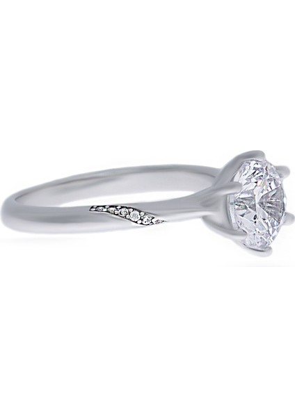 Kadın Tek Taş Yanları Taş Detay Gümüş Yüzük