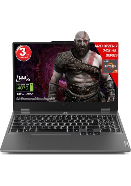 Loq 15ARP9 Amd Ryzen 7-7435HS 24 GB Ram Ddr5 512 GB SSD SSD RTX4070 8gddr6 15.6 IPS 144Hz Fhd WIN11 Pro 83JC00FGTR-24512W Dizüstü Bilgisayar (Yapay Zeka Destekli)