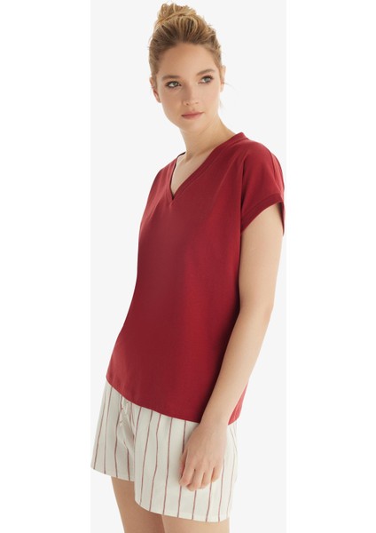 Kadın Kısa Kol Şortlu Bordo Pijama Takımı 60553-59 fiyatları