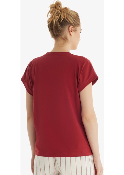 Kadın Kısa Kol Şortlu Bordo Pijama Takımı 60553-59 modelleri