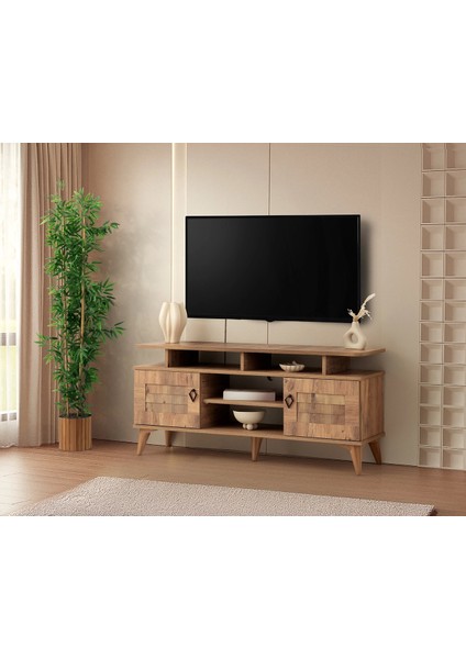 Tv Sehpası 2 Panjur Kapaklı Ceviz 130 cm Kurulu Gönderilir