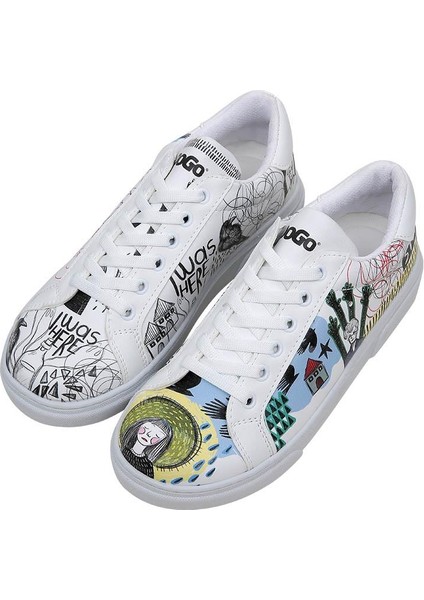 Kadın Vegan Deri Beyaz Sneakers - I Was Here Tasarım