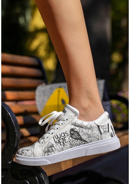 Kadın Vegan Deri Beyaz Sneakers - I Was Here Tasarım fiyatları