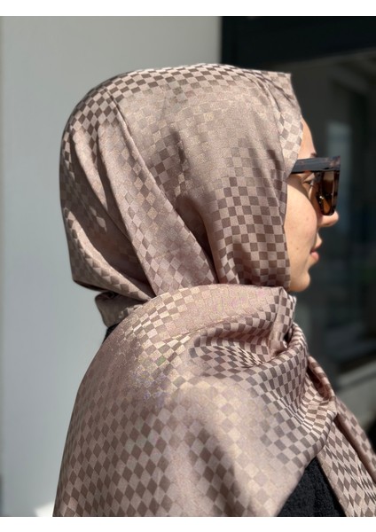 Dama Desenli Şal Vizon