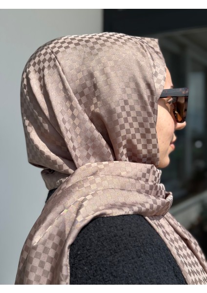 Dama Desenli Şal Vizon