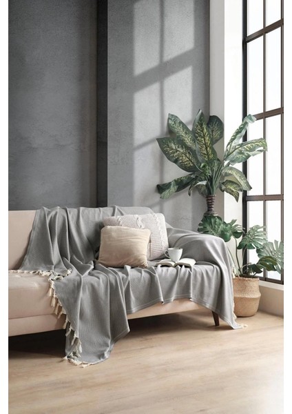 Gri Pamuklu Dekoratif Koltuk Örtüsü Set 170X230 Boyutlu Optimal Kaymaz Tasarım (2 Adet) fiyatları