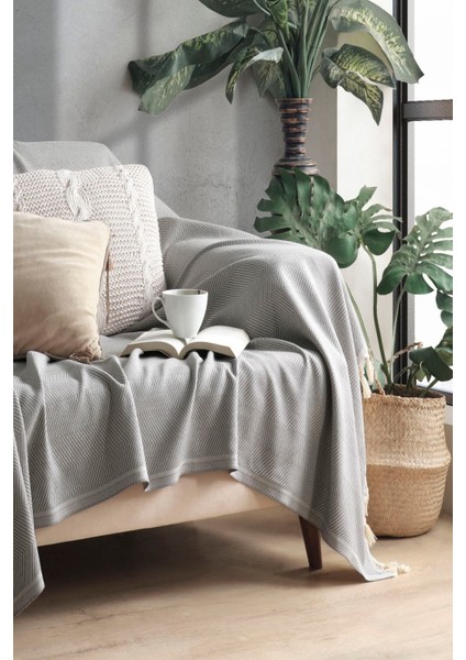 Gri Pamuklu Dekoratif Koltuk Örtüsü Set 170X230 Boyutlu Optimal Kaymaz Tasarım (2 Adet) modelleri