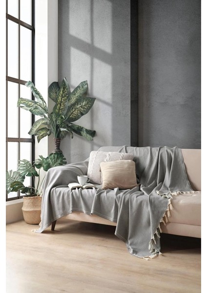 Gri Pamuklu Dekoratif Koltuk Örtüsü Set 170X230 Boyutlu Optimal Kaymaz Tasarım (2 Adet) fırsatları