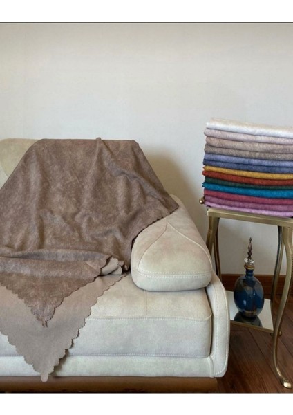 S.kahve Nubuk Damarlı Çift Taraflı Şönil Çekyat Koltuk Örtüsü Şalı