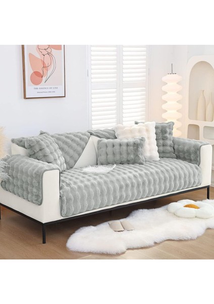 Tavşan Peluş Bubble Üç Kişilik Kanepe Örtüsü ( 1ADET ) Ölçüm 80 x 200 cm Oturmak Için-Açık Gri