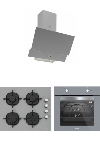 Silverline - Esty Karma Gri Ankastre Set (Esty 3480 Gri Resetli Davlumbaz - CS5335S02 - BO6501S01)