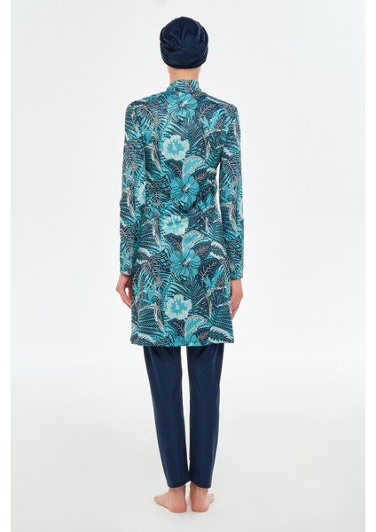 Likralı Tam Kapalı Tesettür Mayo Desenli 3104 Koyu Lacivert fırsatları