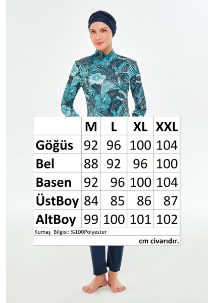 Likralı Tam Kapalı Tesettür Mayo Desenli 3104 Koyu Lacivert indirimleri