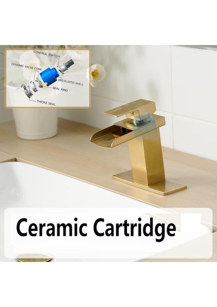 Mat Gold Kare Lavabo Bataryası Yeni Şelale Model Yüksek Kalite Altın Lavabo Musluğu Çift Girişli Armatür