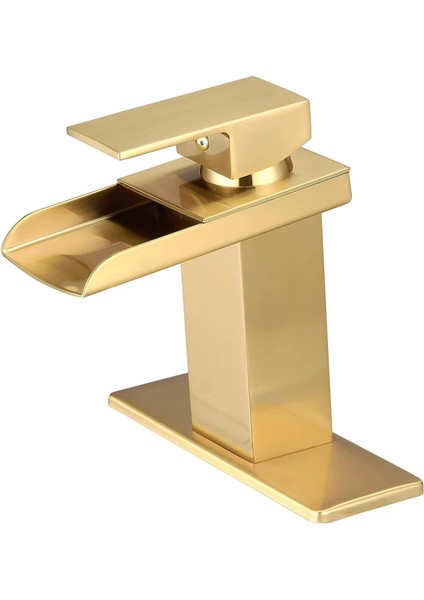 Mat Gold Kare Lavabo Bataryası Yeni Şelale Model Yüksek Kalite Altın Lavabo Musluğu Çift Girişli Armatür